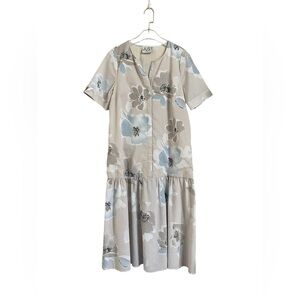 Just Female Blue and Gray Floral Midi Shirt Dress